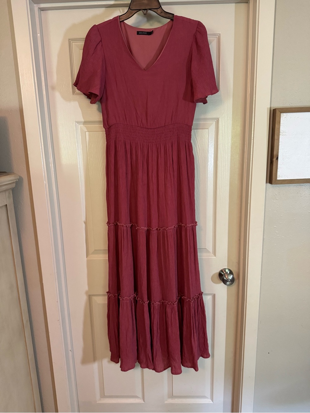 Mikarose Rose-Pink V-Neck Tiered Maxi Dress